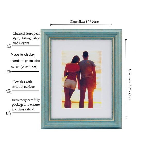 HUIXIANG Bilderrahmen 20x25 Fotorahmen Vintage Retro Bilderrahmen Rustikal für Fotos 25x20cm Aufgehängt Oder Aufgestellt Geschenk für Muttertag/Hochzeit Jahrestag Türkis/Blau