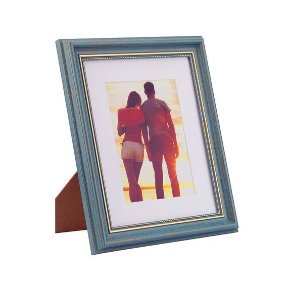 HUIXIANG Bilderrahmen 15x20 Vintage Fotorahmen Retro Bilderrahmen Rustikal für Foto 20x15cm Aufgehängt Oder Tischplatte Türkis/Blau