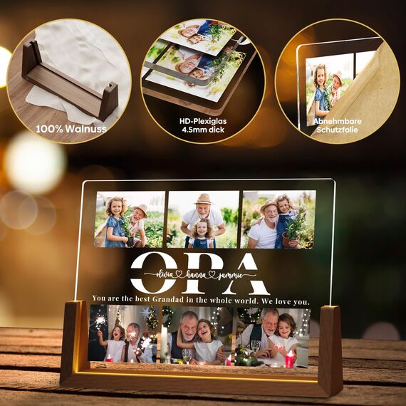 Giftove Geschenke für Opa Personalisierte Bilderrahmen mit Foto - Bester Opa Weihnachtsgeschenke - Kreative Geschenke für Opa zum Geburtstag, Weihnachten, Vatertag von Enkelin Enkeln - Fotolampe