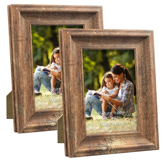 PETAFLOP Rustikaler Bilderrahmen 10x15 CM 2er Set, Wand- und Tischbilderrahmen, Braun