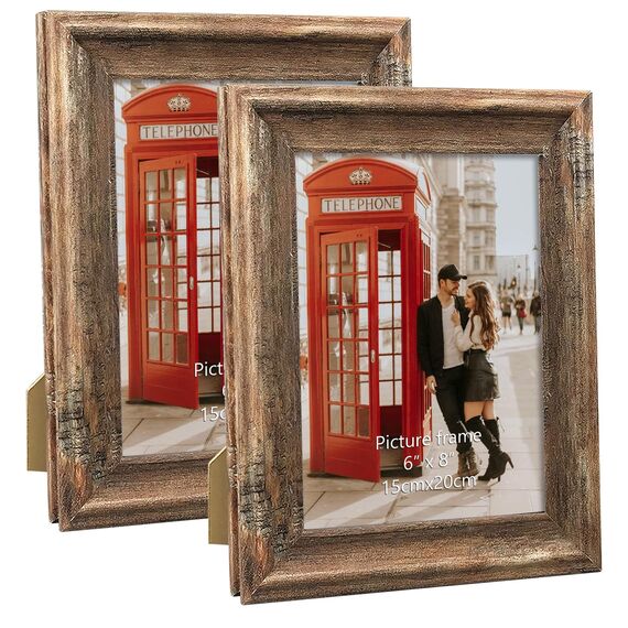 PETAFLOP Rustikaler Bilderrahmen 15x20 CM 2er Set, Wand- und Tischbilderrahmen, Braun