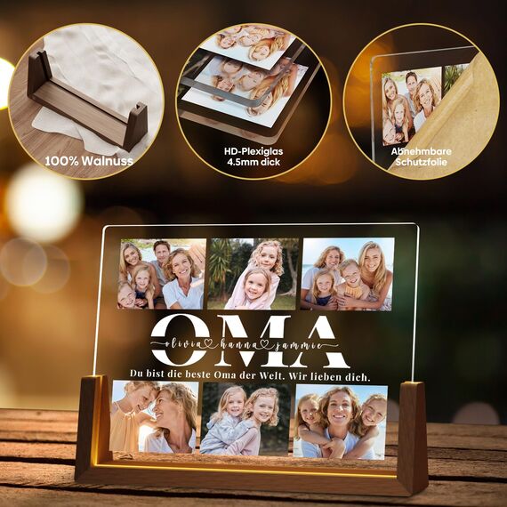 Giftove Geschenke für Oma Personalisierte Bilderrahmen LED mit Foto - Beste Oma Weihnachtsgeschenke - Sinnvolle Geschenke für Oma zum Weihnachten, Geburtstag, Muttertag von Enkelin Enkeln - Fotolampe