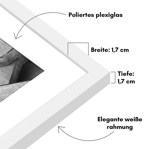 Americanflat Bilderrahmen 60x85 cm Weiß - Bilderrahmen 50x75 cm mit Passepartout - aus Kunststoff mit poliertem Plexi-Scheibe