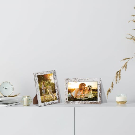 HORLIMER 15er Set Bilderrahmen 10x15 cm, Vintage-Weiß mit Verwitterter Maserung, Rustikale Fotorahmen Collage für 15x10 Fotos und Bilder, Wand- oder Tischaufstellung