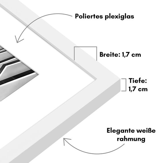 Americanflat Bilderrahmen 50x50 cm Weiß - Bilderrahmen 40x40 cm mit Passepartout - aus Kunststoff mit poliertem Plexi-Scheibe