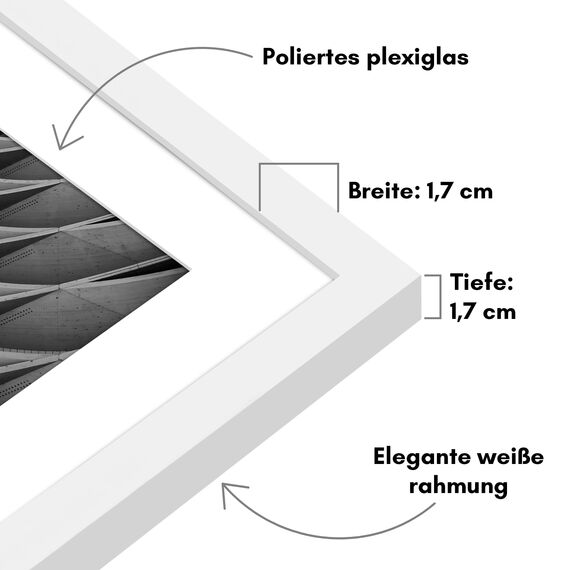 Americanflat Bilderrahmen 70x90 cm Weiß - Bilderrahmen 60x80 cm mit Passepartout - aus Kunststoff mit poliertem Plexi-Scheibe