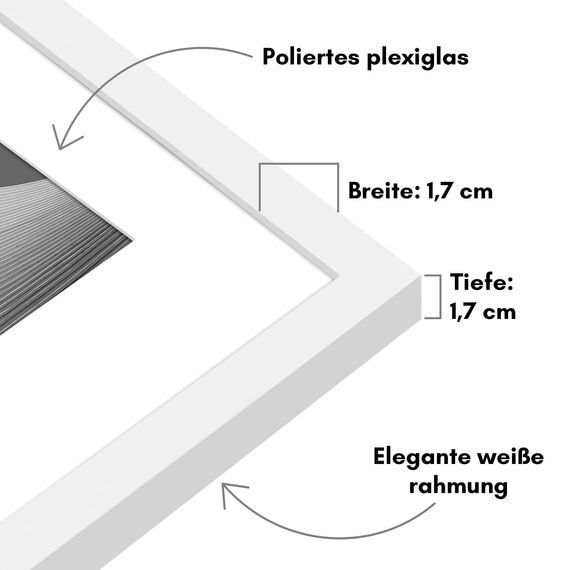 Americanflat Bilderrahmen 60x80 cm Weiß - Bilderrahmen 45x60 cm mit Passepartout - aus Kunststoff mit poliertem Plexi-Scheibe
