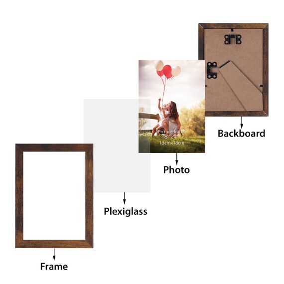 HORLIMER 15er Bilderrahmen Set 10x15 cm, Bruan Bilderrahmen mit Holzmaserung, Fotorahmen Collage für 15x10 Fotos und Bilder, Wand- oder Tischaufstellung