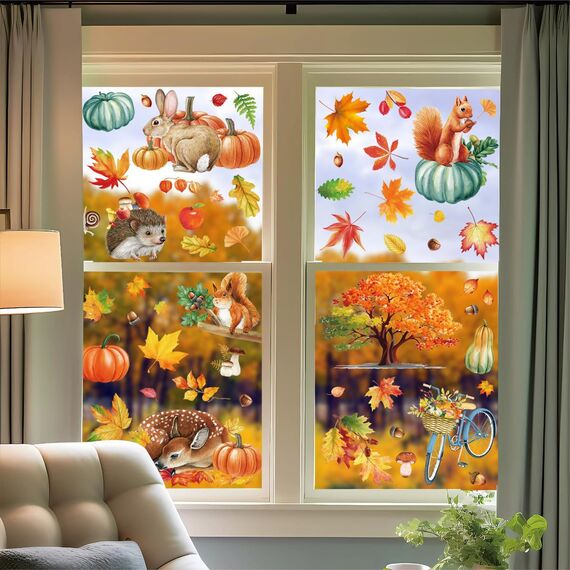 9 Aufklebern Thanksgiving Herbstdeko Fenster Aufkleber,Fensterbilder Herbst Selbstklebend Thanksgiving Herbstdekorationen Herbst Fensterbilder Herbstblätter Deko Fenster Aufkleber (B)