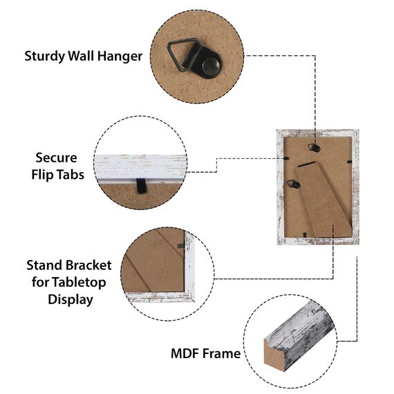 HORLIMER 15er Set Bilderrahmen 10x15 cm, Vintage-Weiß mit Verwitterter Maserung, Rustikale Fotorahmen Collage für 15x10 Fotos und Bilder, Wand- oder Tischaufstellung