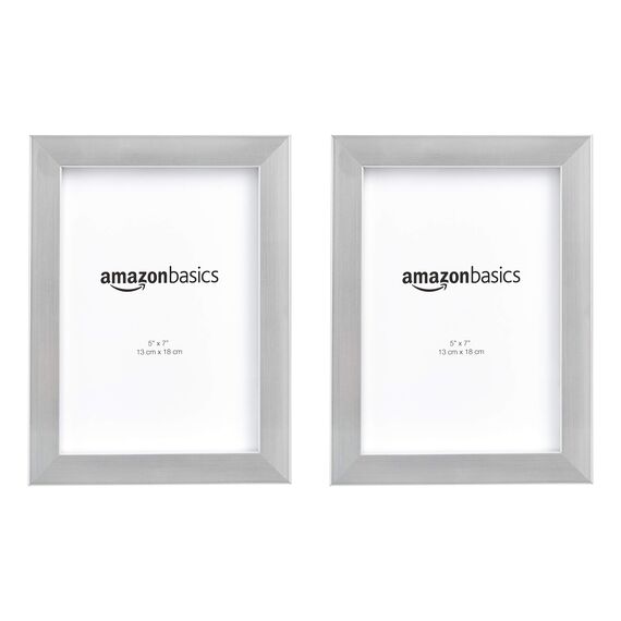 Amazon Basics Rechteckig Fotorahmen, 13 x 18 cm, 2 Stück, Nickelfarben