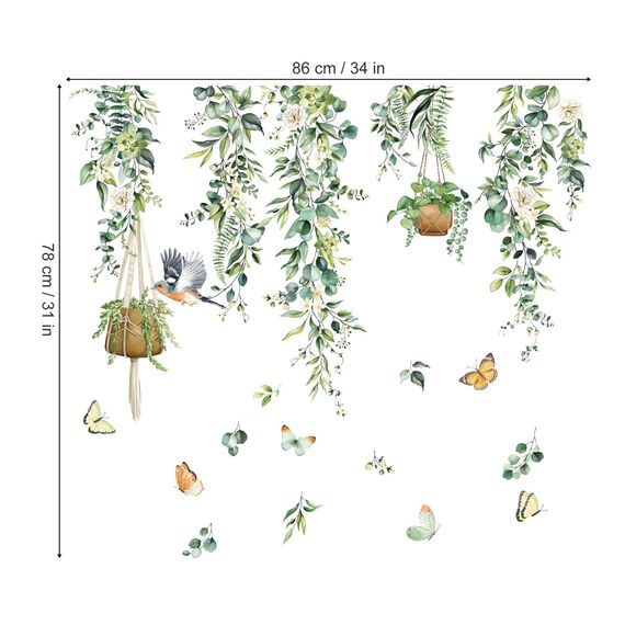 decalmile Fensteraufkleber Hängende Rebe Grün Fensterbilder Frühling Sommer Fenster Abziehbilder Vögel Blätter Pflanzen Vögel Anti-Kollision Fenstersticker Glas Fensterdeko Aufkleber