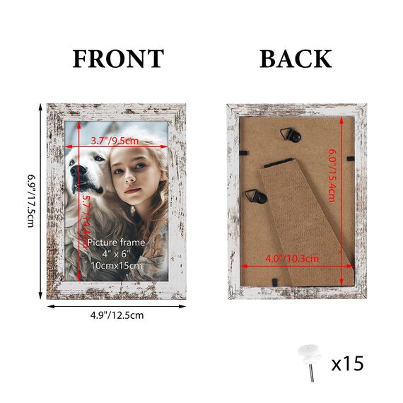 HORLIMER 15er Set Bilderrahmen 10x15 cm, Vintage-Weiß mit Verwitterter Maserung, Rustikale Fotorahmen Collage für 15x10 Fotos und Bilder, Wand- oder Tischaufstellung
