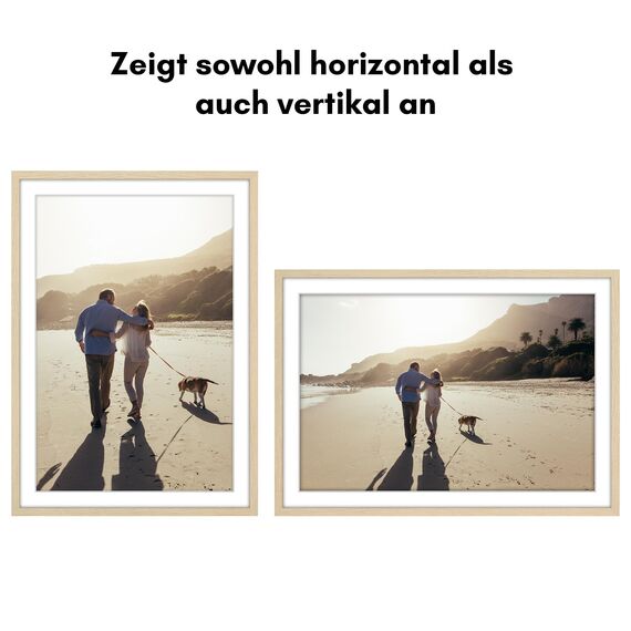 Americanflat Bilderrahmen 35x50 cm Eiche/Natur - Bilderrahmen 30x45 cm mit Passepartout - aus Kunststoff mit poliertem Plexi-Scheibe