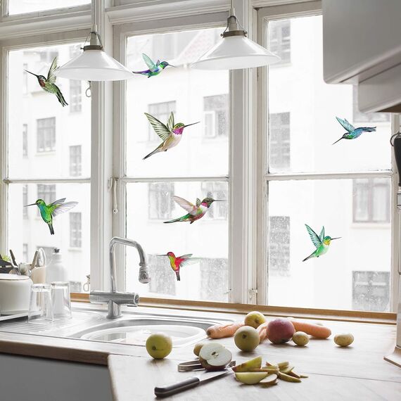 Stickers4 Vogelaufkleber für Fensterscheiben zum Schutz gegen Vogelschlag | Vogelschutz Fenster | 8 x Schöne Kolibri-Glasaufkleber, doppelseitig und selbstklebend zum Schutz gegen Vogelkollisionen