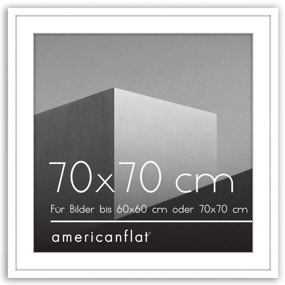 Americanflat Bilderrahmen 70x70 cm Weiß - Bilderrahmen 60x60 cm mit Passepartout - aus Kunststoff mit poliertem Plexi-Scheibe