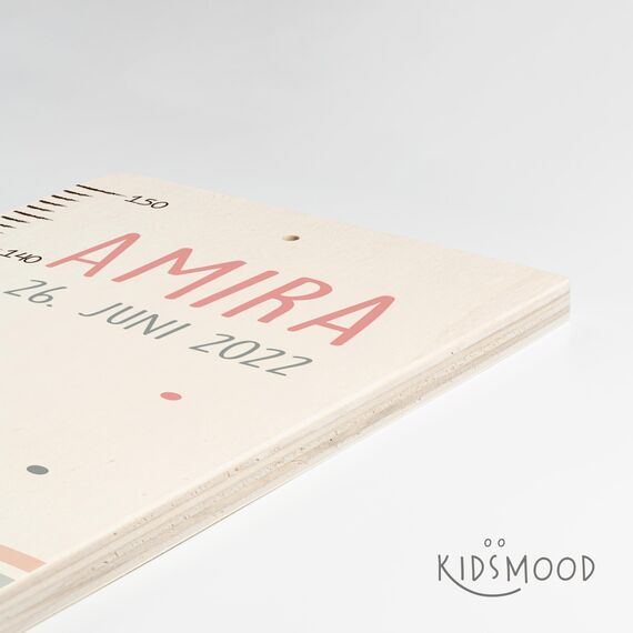 Kidsmood - Personalisierte Messlatte Kinder aus Holz – Hochwertige Messleiste & Wand-Deko für Baby- & Kinderzimmer mit liebevollem Hase – Tolles Taufgeschenk für Mädchen & Jungen - Skala 65-140cm