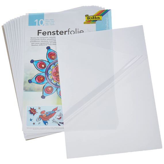 folia 450230 - Fensterfolie farblos, selbsthaftend, ca. 23 x 33 cm, 10 Bogen - ideal als Vorlagebogen für Fensterbilder, Window Color, Durchsichtig