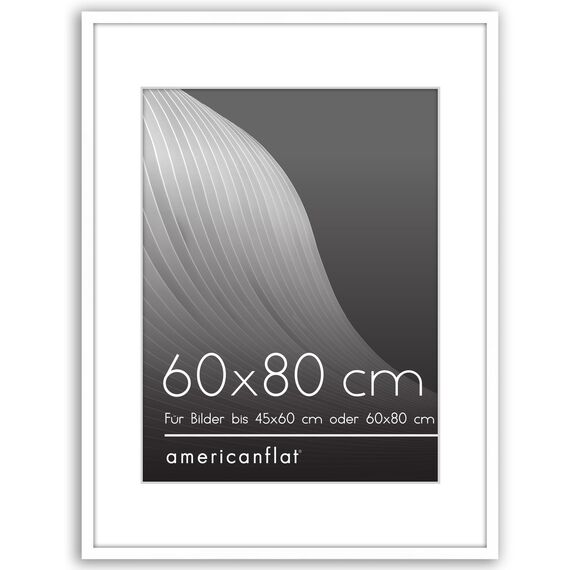 Americanflat Bilderrahmen 60x80 cm Weiß - Bilderrahmen 45x60 cm mit Passepartout - aus Kunststoff mit poliertem Plexi-Scheibe
