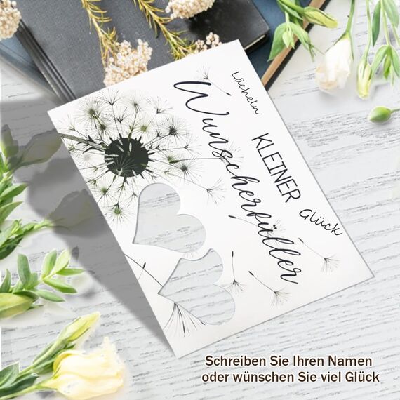 Wunscherfüller Geldgeschenk Bilderrahmen, Pusteblume Geldgeschenke Verpackung, Hochwertigen Weißen Holz-Rahmen Personalisierte Geschenke für Glück verschenken zum Geburtstag, Weihnachten