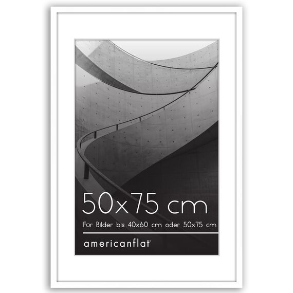 Americanflat Bilderrahmen 50x75 cm Weiß - Bilderrahmen 40x60 cm mit Passepartout - aus Kunststoff mit poliertem Plexi-Scheibe