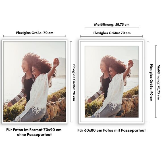 Americanflat Bilderrahmen 70x90 cm Weiß - Bilderrahmen 60x80 cm mit Passepartout - aus Kunststoff mit poliertem Plexi-Scheibe