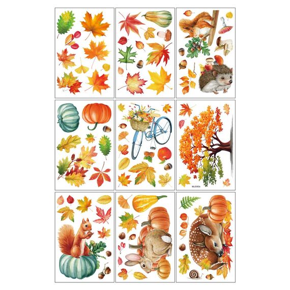 9 Aufklebern Thanksgiving Herbstdeko Fenster Aufkleber,Fensterbilder Herbst Selbstklebend Thanksgiving Herbstdekorationen Herbst Fensterbilder Herbstblätter Deko Fenster Aufkleber (B)