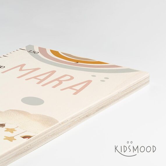 Kidsmood - Personalisierte Messlatte Kinder aus Holz – Hochwertige Messleiste & Wand-Deko für Baby- & Kinderzimmer mit fröhlichem Regenbogen – Tolles Taufgeschenk für Mädchen & Jungen - Skala 65-140cm