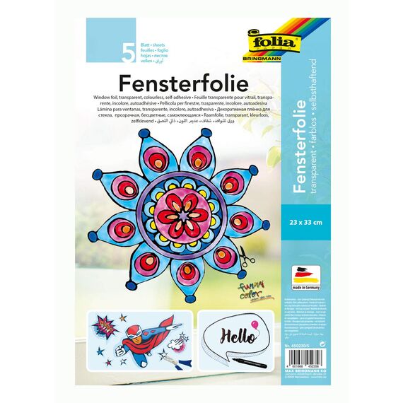 folia 450230/5 - Fensterfolie farblos, selbsthaftend, ca. 23 x 33 cm, 5 Bogen - ideal als Vorlagebogen für Fensterbilder, Window Color