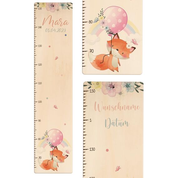 Kidsmood - Personalisierte Messlatte Kinder aus Holz – Hochwertige Messleiste & Wand-Deko für Baby- & Kinderzimmer mit abenteuerlichem Fuchs – Tolles Taufgeschenk für Mädchen & Jungen - Skala 65-140cm