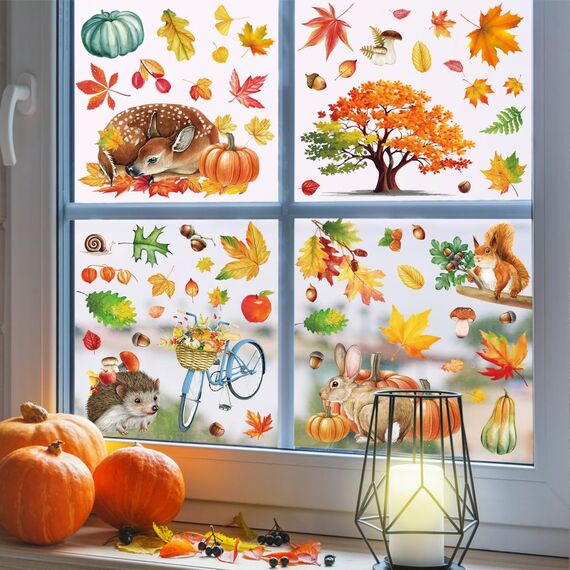 9 Aufklebern Thanksgiving Herbstdeko Fenster Aufkleber,Fensterbilder Herbst Selbstklebend Thanksgiving Herbstdekorationen Herbst Fensterbilder Herbstblätter Deko Fenster Aufkleber (B)