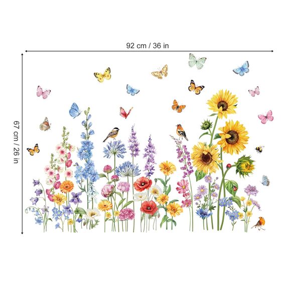 decalmile Fensteraufkleber Blumen Frühling Sommer Fenster Abziehbilder Blumenwiese Wildblumen Sonnenblume Vögel Anti-Kollision Fensterfolie Glas Fensterdeko Aufkleber
