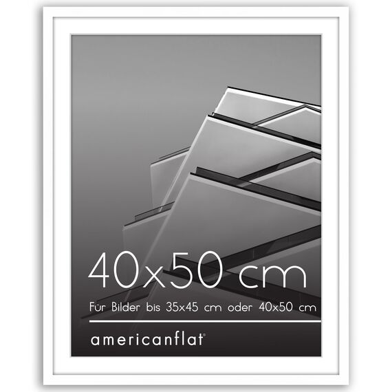 Americanflat Bilderrahmen 40x50 cm Weiß - Bilderrahmen 35x45 cm mit Passepartout - aus Kunststoff mit poliertem Plexi-Scheibe