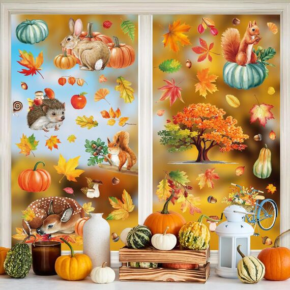 9 Aufklebern Thanksgiving Herbstdeko Fenster Aufkleber,Fensterbilder Herbst Selbstklebend Thanksgiving Herbstdekorationen Herbst Fensterbilder Herbstblätter Deko Fenster Aufkleber (B)