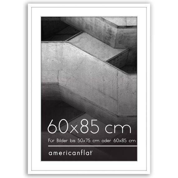 Americanflat Bilderrahmen 60x85 cm Weiß - Bilderrahmen 50x75 cm mit Passepartout - aus Kunststoff mit poliertem Plexi-Scheibe