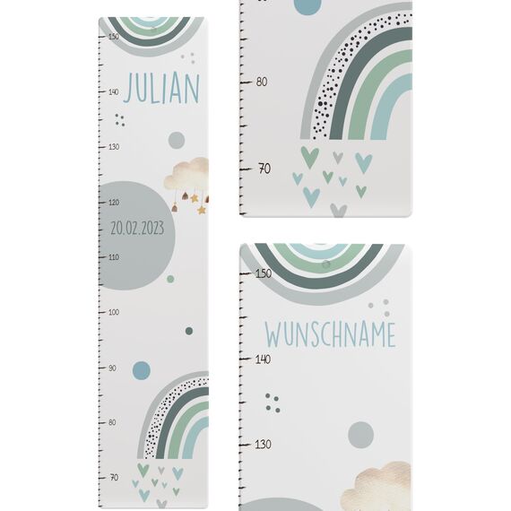 Kidsmood - Personalisierte Messlatte Kinder aus Aluverbund – Hochwertige Messleiste & Wand-Deko für Kinderzimmer mit fröhlichem Regenbogen – Tolles Taufgeschenk für Mädchen & Jungen - Skala 65-140cm