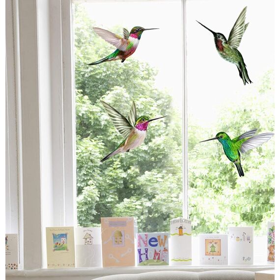 Stickers4 Vogelaufkleber für Fensterscheiben zum Schutz gegen Vogelschlag | Vogelschutz Fenster | 4 x Schöne Kolibri-Glasaufkleber, doppelseitig und selbstklebend zum Schutz gegen Vogelkollisionen