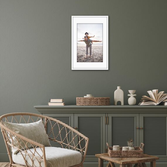 Americanflat Bilderrahmen 40x60 cm Weiß - Bilderrahmen 30x45 cm mit Passepartout - aus Kunststoff mit poliertem Plexi-Scheibe