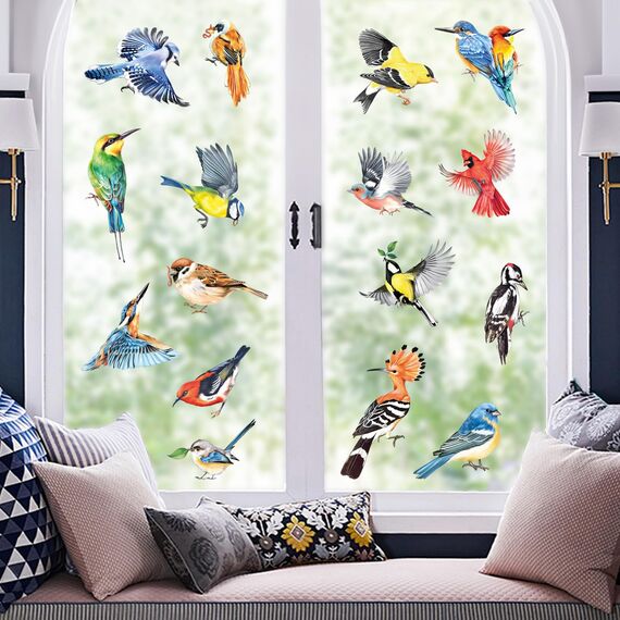decalmile 17 Stücke Fensterbilder Frühling Vögel Fensteraufkleber Bunt Vögel Kolibri Sommer Fenster Abziehbilder Vogelschutz Anti-Kollision Fensterfolie Fenstersticker Glas Fensterdeko Aufkleber