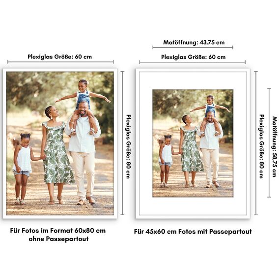 Americanflat Bilderrahmen 60x80 cm Weiß - Bilderrahmen 45x60 cm mit Passepartout - aus Kunststoff mit poliertem Plexi-Scheibe