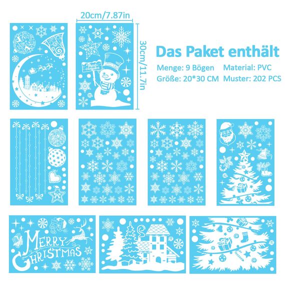 Fensterbilder Weihnachten Selbstklebend Schneeflocken Fensterdeko 202PCS - Nepfaivy Wiederverwendbare Statische Weihnachtsfensterbilder, Winter Fenstersticker Schneeflocken Fensteraufkleber Deko