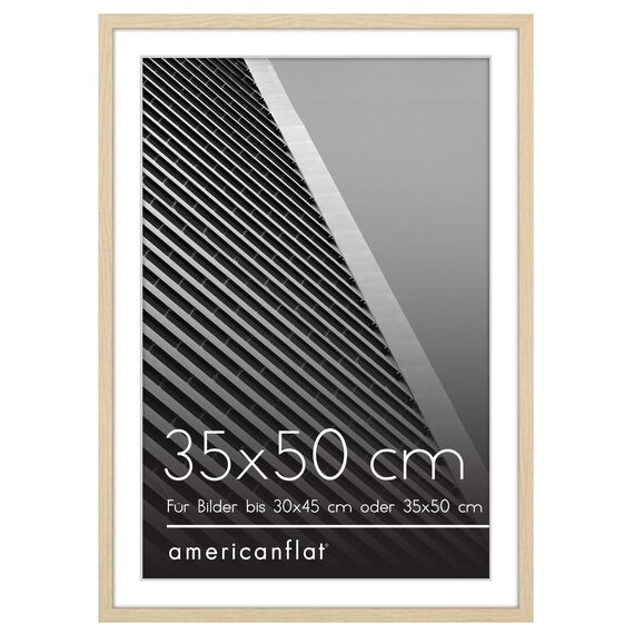 Americanflat Bilderrahmen 35x50 cm Eiche/Natur - Bilderrahmen 30x45 cm mit Passepartout - aus Kunststoff mit poliertem Plexi-Scheibe