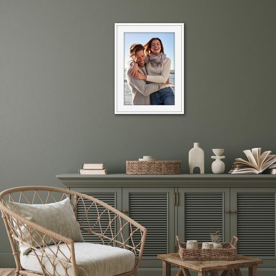 Americanflat Bilderrahmen 45x60 cm Weiß - Bilderrahmen 35x50 cm mit Passepartout - aus Kunststoff mit poliertem Plexi-Scheibe