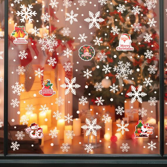 Naler 85 Schneeflocken Fensterbild Abnehmbare Fensterdeko Statisch Haftende PVC Aufkleber Winter Dekoration