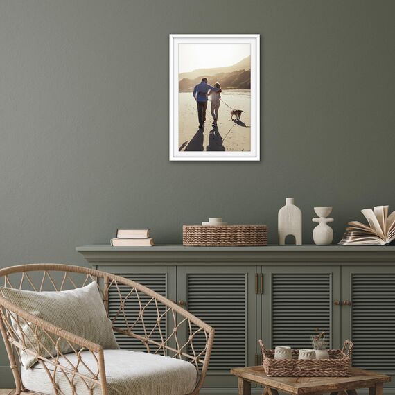 Americanflat Bilderrahmen 35x50 cm Weiß - Bilderrahmen 30x45 cm mit Passepartout - aus Kunststoff mit poliertem Plexi-Scheibe