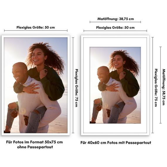 Americanflat Bilderrahmen 50x75 cm Weiß - Bilderrahmen 40x60 cm mit Passepartout - aus Kunststoff mit poliertem Plexi-Scheibe