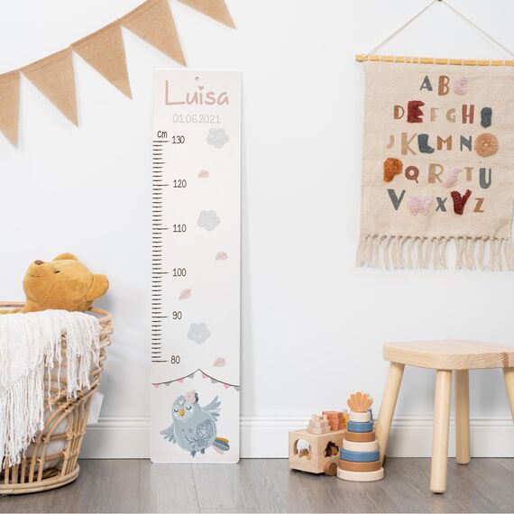 Kidsmood - Personalisierte Messlatte Kinder aus Aluverbund – Hochwertige Messleiste & Wand-Deko für Kinderzimmer mit niedlicher Eule – Tolles Taufgeschenk für Mädchen & Jungen - Skala 65-140cm