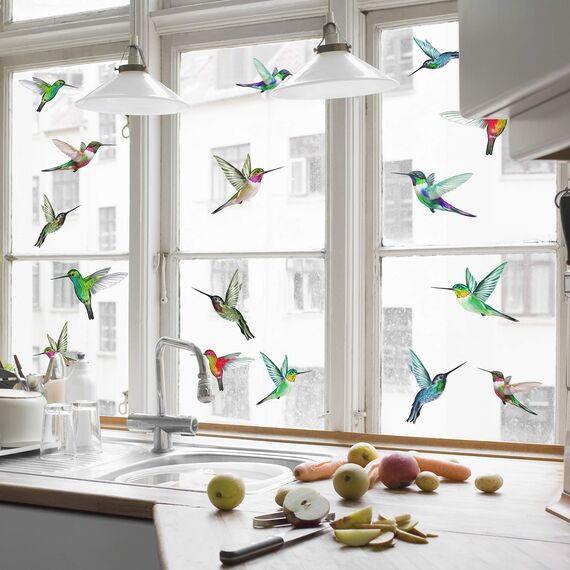 Stickers4 Vogelaufkleber für Fensterscheiben zum Schutz gegen Vogelschlag | Vogelschutz Fenster | 16 x Schöne Kolibri-Glasaufkleber, doppelseitig und selbstklebend zum Schutz gegen Vogelkollisionen