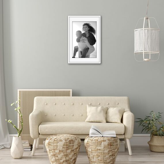 Americanflat Bilderrahmen 50x75 cm Weiß - Bilderrahmen 40x60 cm mit Passepartout - aus Kunststoff mit poliertem Plexi-Scheibe