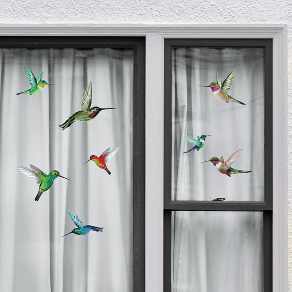 Stickers4 Vogelaufkleber für Fensterscheiben zum Schutz gegen Vogelschlag | Vogelschutz Fenster | 8 x Schöne Kolibri-Glasaufkleber, doppelseitig und selbstklebend zum Schutz gegen Vogelkollisionen